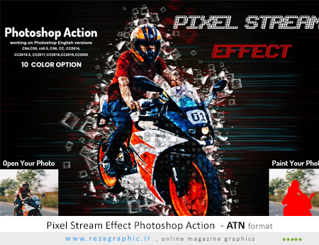 اکشن فتوشاپ افکت جریان پیکسلی - Pixel Stream Effect Photoshop Action